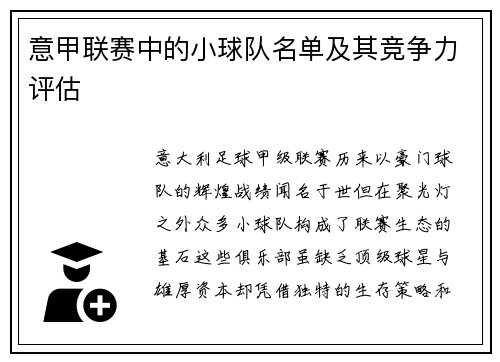 意甲联赛中的小球队名单及其竞争力评估